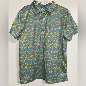 BURLEBO Teal Polo with Pink & Yellow Lightning Pattern boys 5/6
